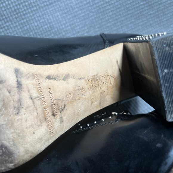 Sigerson Morrison Valora Studded Lace Up Block Heel Booties Womens Size 8B Black - Picture 14 of 15